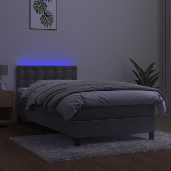 Боксспринг легло с матрак и LED, светлосиво, 100x200 см, кадифе