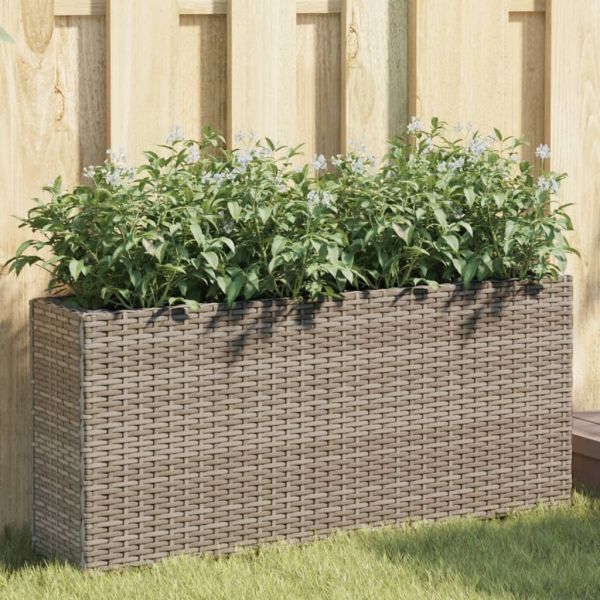 Градински плантери с 2 саксии 2 бр сиви 90x20x40 см полиратан