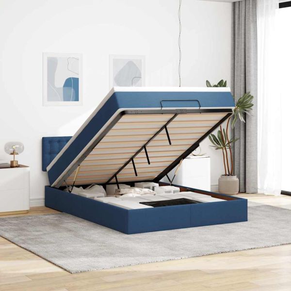 Османска легло с матрак, синьо, 140x190 см, плат