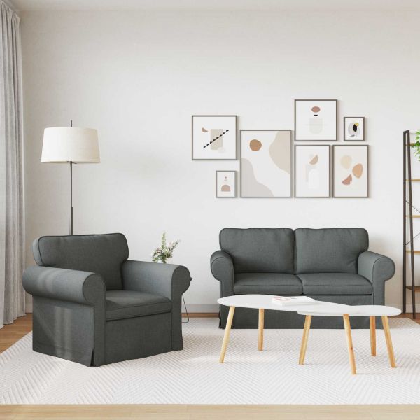 Комплект дивани 2 pcs Тъмен сив 155 x 82 x 80 см текстил