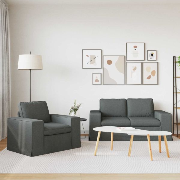 Комплект дивани 2 pcs Тъмен сив 162 x 80 x 82 см текстил