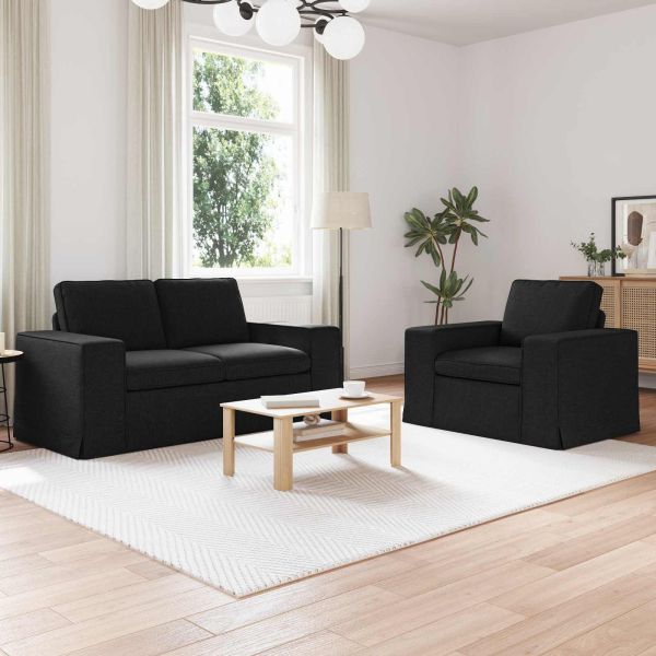 Комплект дивани 2 pcs Черно 162 x 80 x 82 см текстил