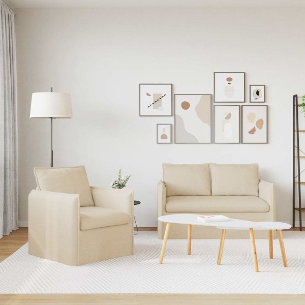 Комплект дивани 2 pcs Крем 196 x 82 x 85 см текстил