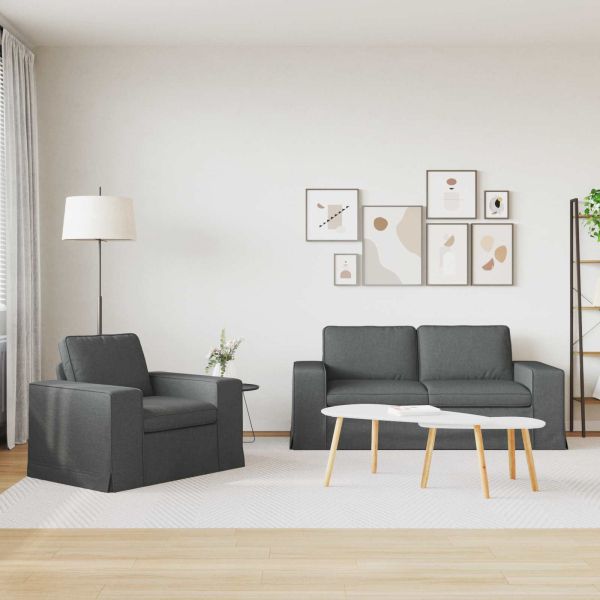 Комплект дивани 2 pcs Тъмен сив 182 x 80 x 82 см текстил