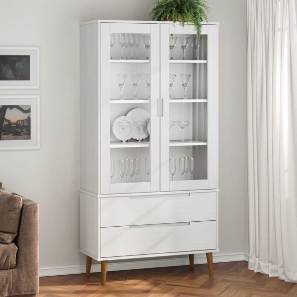 Шкаф витрина MOLDE, бял, 90x35x175 см, бор масив