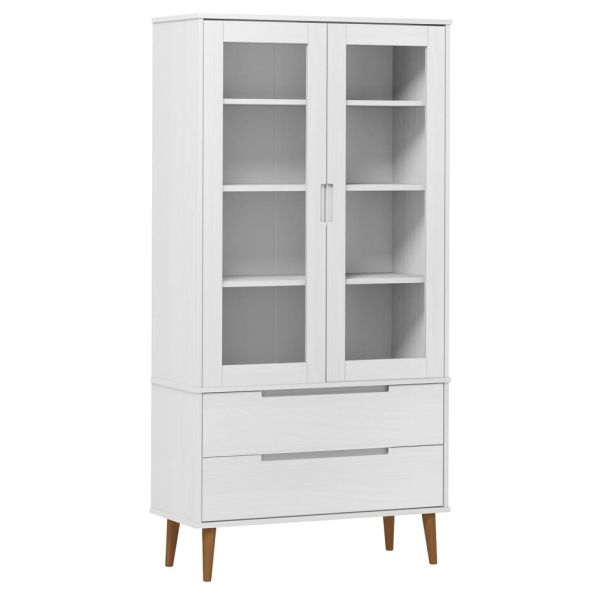 Шкаф витрина MOLDE, бял, 90x35x175 см, бор масив