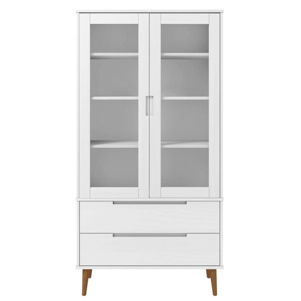 Шкаф витрина MOLDE, бял, 90x35x175 см, бор масив