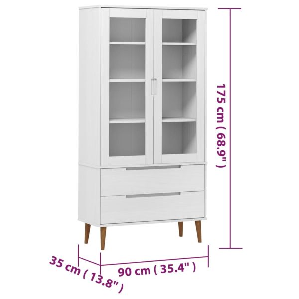 Шкаф витрина MOLDE, бял, 90x35x175 см, бор масив