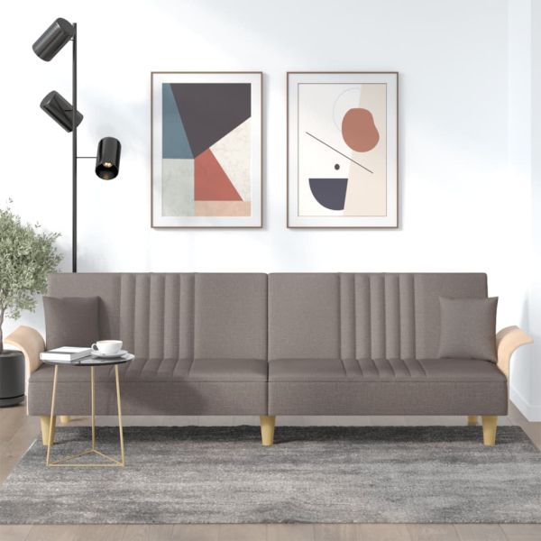 Разтегателен диван с подлакътници, таупе, плат