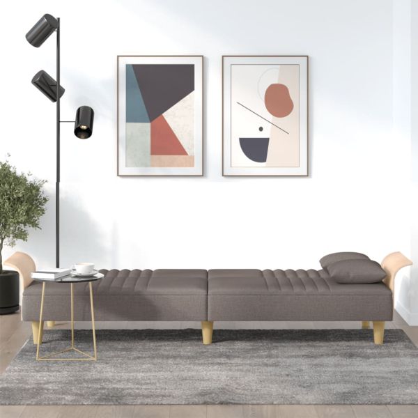 Разтегателен диван с подлакътници, таупе, плат