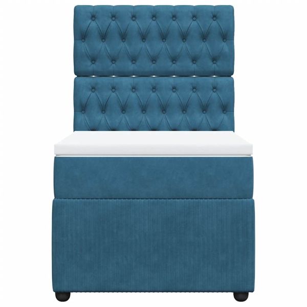 Боксспринг легло с матрак, синьо, 100x200 см, кадифе