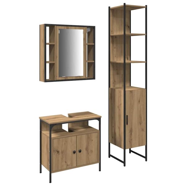 Комплект мебели за баня с рафт 3 pcs Дъб Инженерно дърво