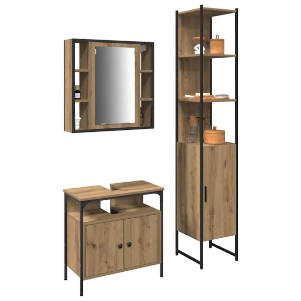 Комплект мебели за баня с рафт 3 pcs Дъб Инженерно дърво