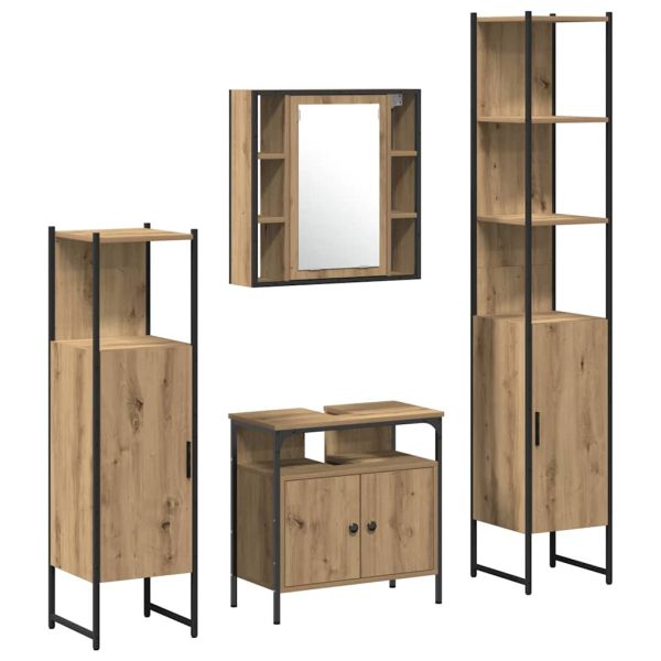 Комплект мебели за баня с рафт 4 pcs Дъб Инженерно дърво