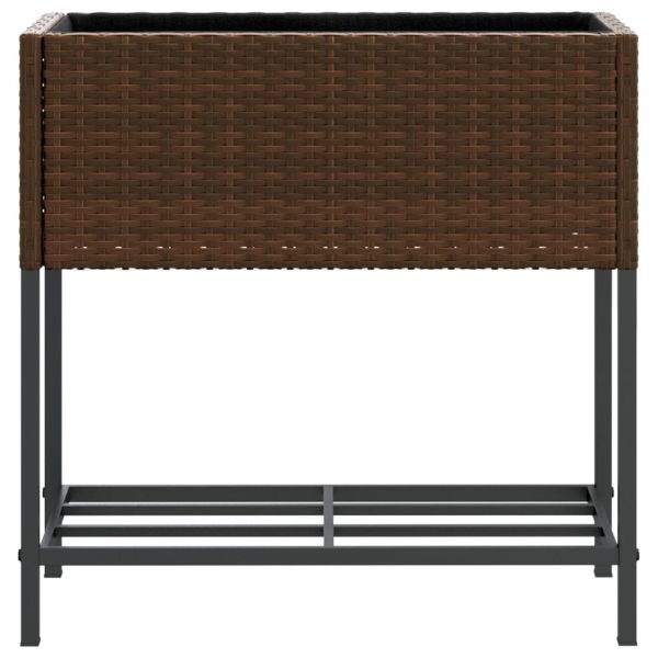 Градински плантер с рафт, кафяв, полиратан