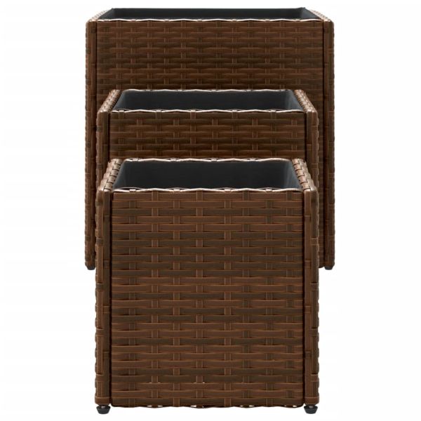 Градински кашпи 3 бр кафяв полиратан