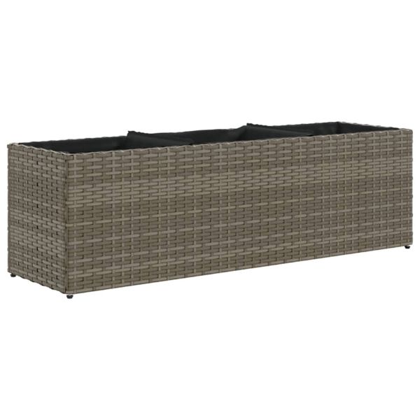 Градински плантер с 3 саксии, сив, 105x30x32 см, полиратан