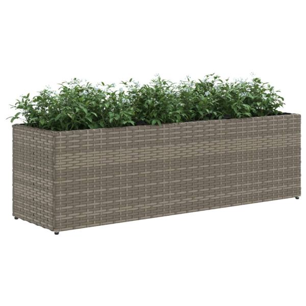 Градински плантер с 3 саксии, сив, 105x30x32 см, полиратан
