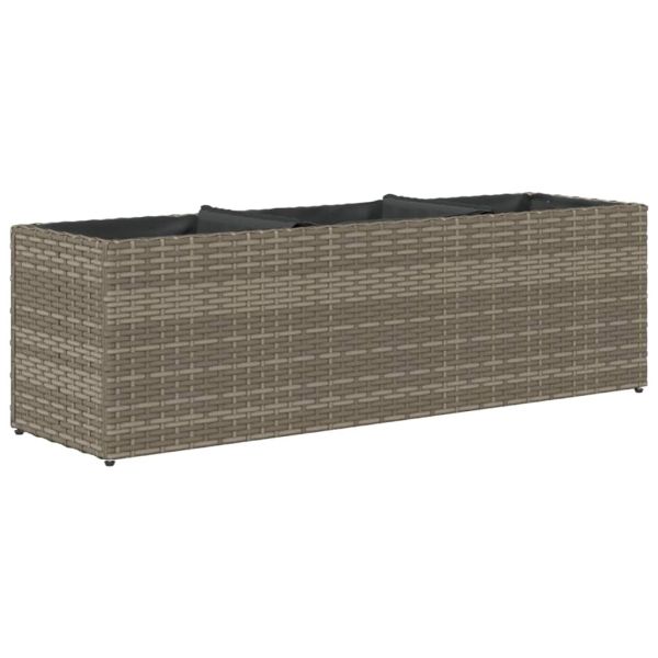 Градински плантер с 3 саксии, сив, 105x30x32 см, полиратан