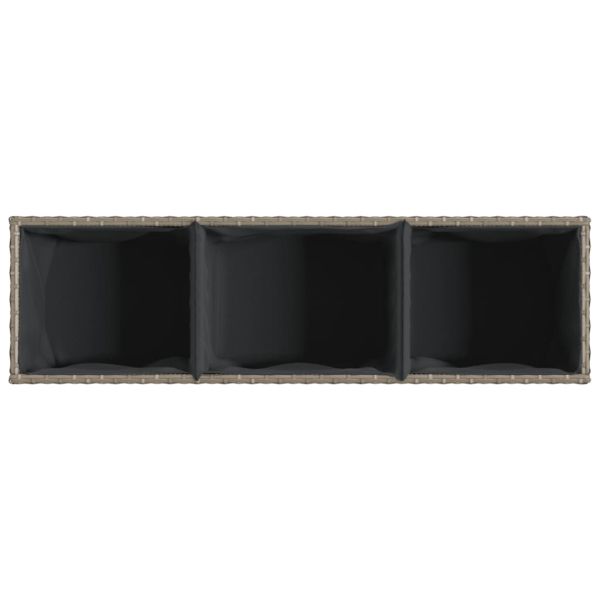 Градински плантер с 3 саксии, сив, 105x30x32 см, полиратан