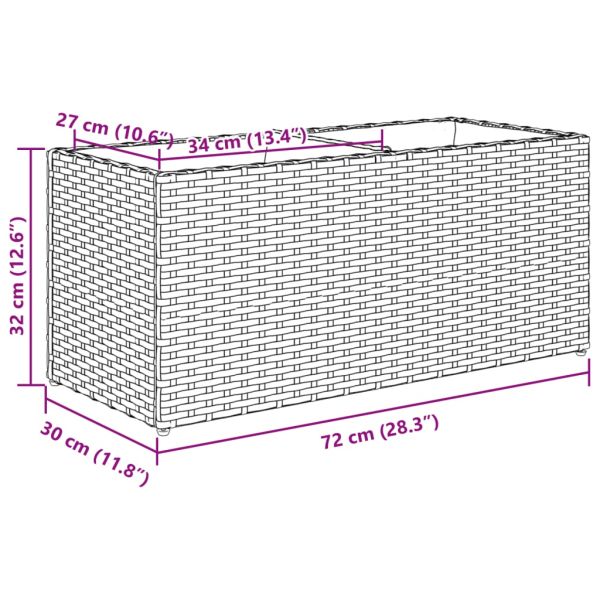 Градински плантер с 2 саксии, черен, 72x30x32 см, полиратан