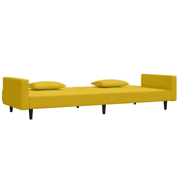 2-местно разтегателно канапе с две възглавници, жълто, кадифе