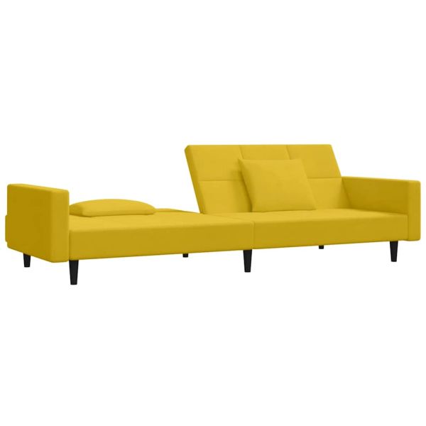 2-местно разтегателно канапе с две възглавници, жълто, кадифе