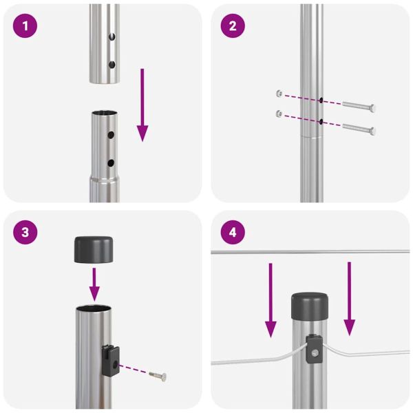 Стълб за ограда. 7 pcs Сребрист Стомана