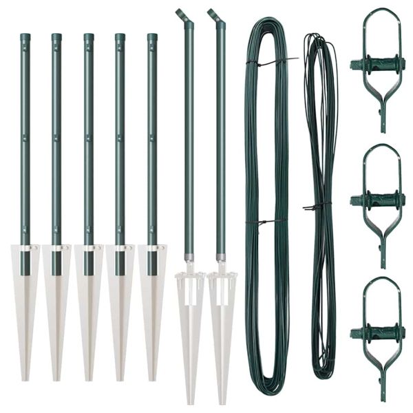 Стълб за ограда. 7 pcs Зелен Стомана