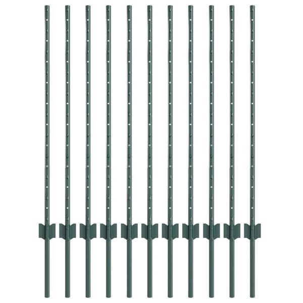 Стълб за ограда. 11 pcs Зелен 100 cm Стомана