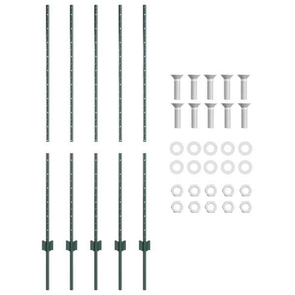 Стълб за ограда. 5 pcs Зелен 140 cm Стомана