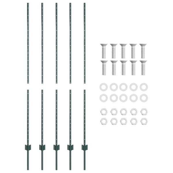 Стълб за ограда. 5 pcs Зелен 150 cm Стомана