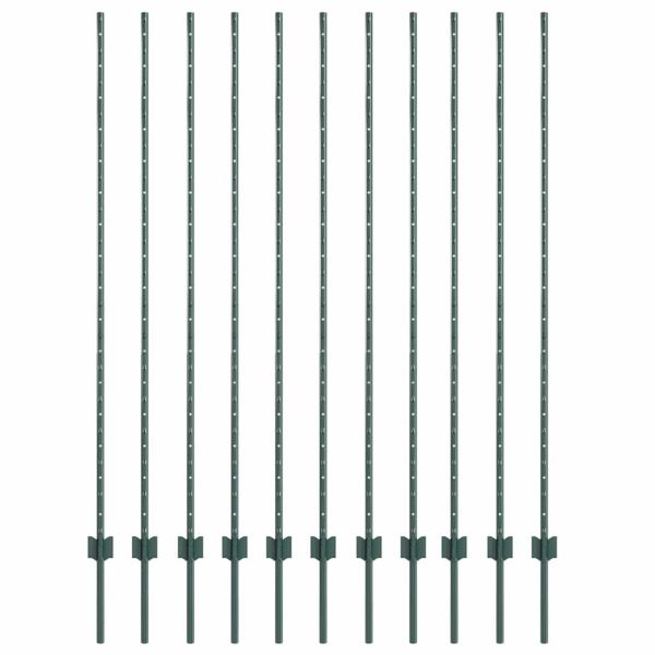 Стълб за ограда. 11 pcs Зелен 150 cm Стомана