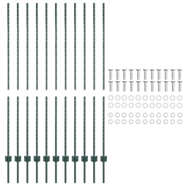 Стълб за ограда. 11 pcs Зелен 150 cm Стомана