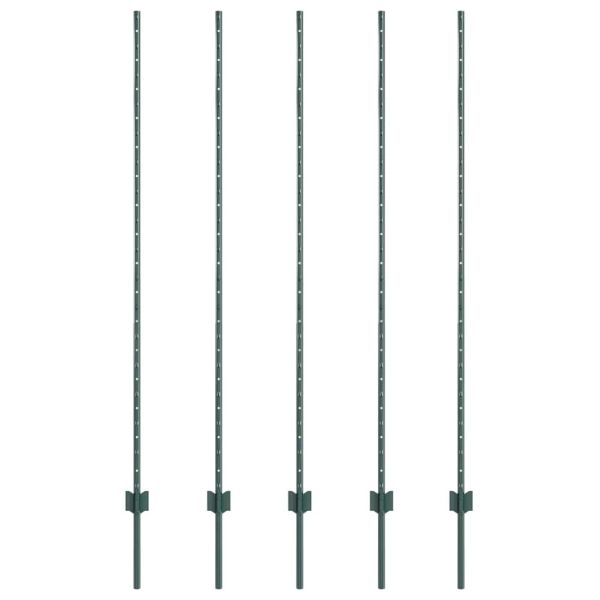 Стълб за ограда. 5 pcs Зелен 160 cm Стомана