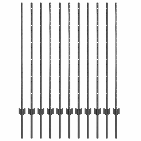 Стълб за ограда. 11 pcs Сив 120 cm Стомана