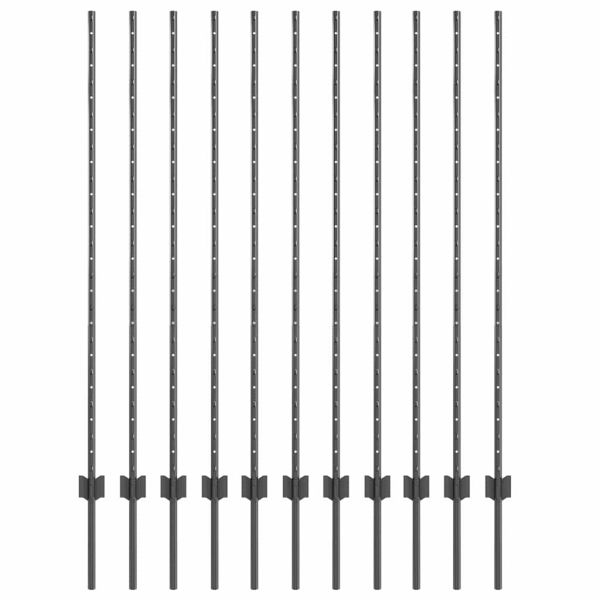 Стълб за ограда. 11 pcs Сив 140 cm Стомана