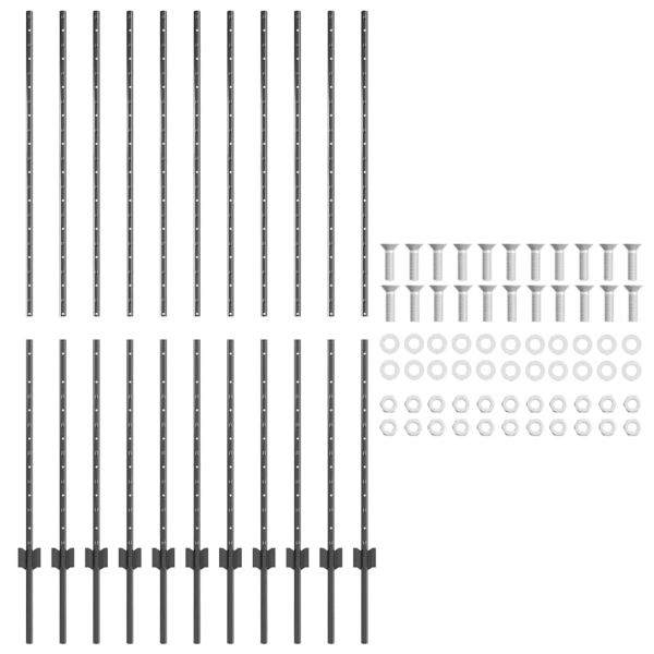 Стълб за ограда. 11 pcs Сив 150 cm Стомана
