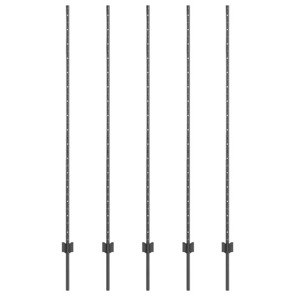 Стълб за ограда. 5 pcs Сив 160 cm Стомана