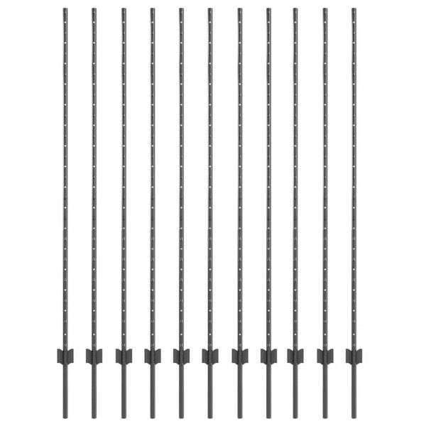 Стълб за ограда. 11 pcs Сив 160 cm Стомана