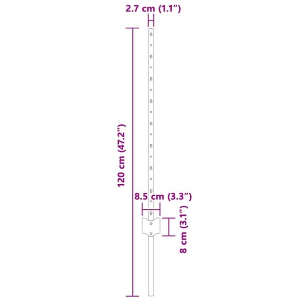 Стълб за ограда. 5 pcs Сребрист 80 cm Стомана