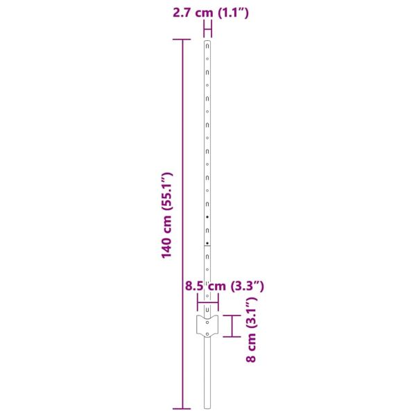 Стълб за ограда. 5 pcs Сребрист 100 cm Стомана