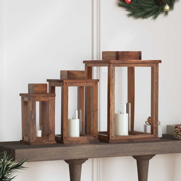 Фенер 3 pcs Естествен Махагоново дърво