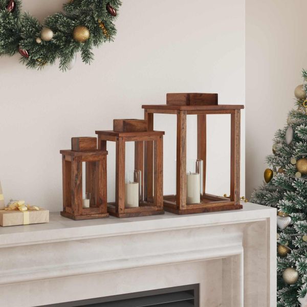 Фенер 3 pcs Естествен Махагоново дърво