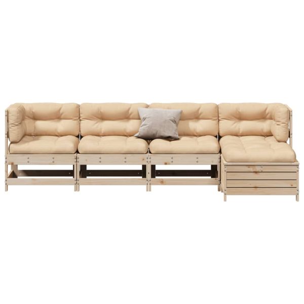 Градински лаундж комплект 5 части с възглавници бор масив