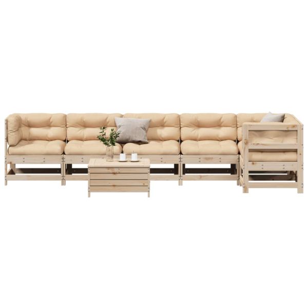 Градински лаундж комплект, 7 части, с възглавници, бор масив