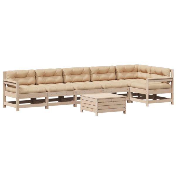 Градински лаундж комплект, 7 части, с възглавници, бор масив