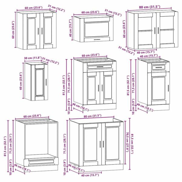 Комплект кухненски шкафове от 8 части "Porto", дъб сонома, инженерно дърво