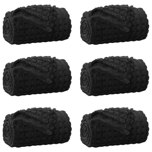 Одеала за хвърляне 6 pcs Черно 150 x 130 см Мека вълна