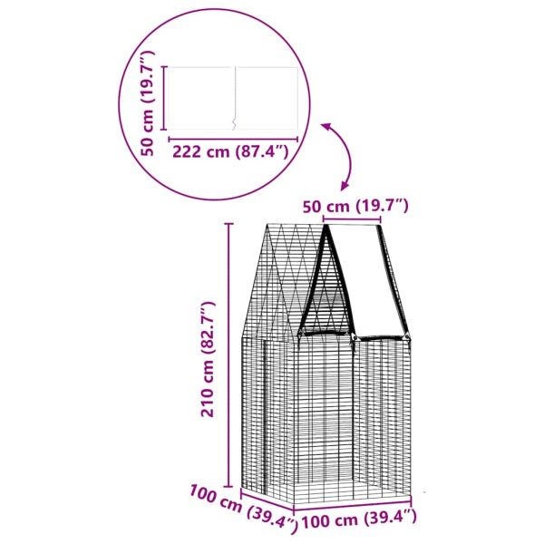 Клетка за заек Сребристо 100 x 100 x 210 см Поцинкована стомана